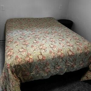 Vintage Ralph Lauren Charlotte King Reversible Comforter Green Floral Quilt